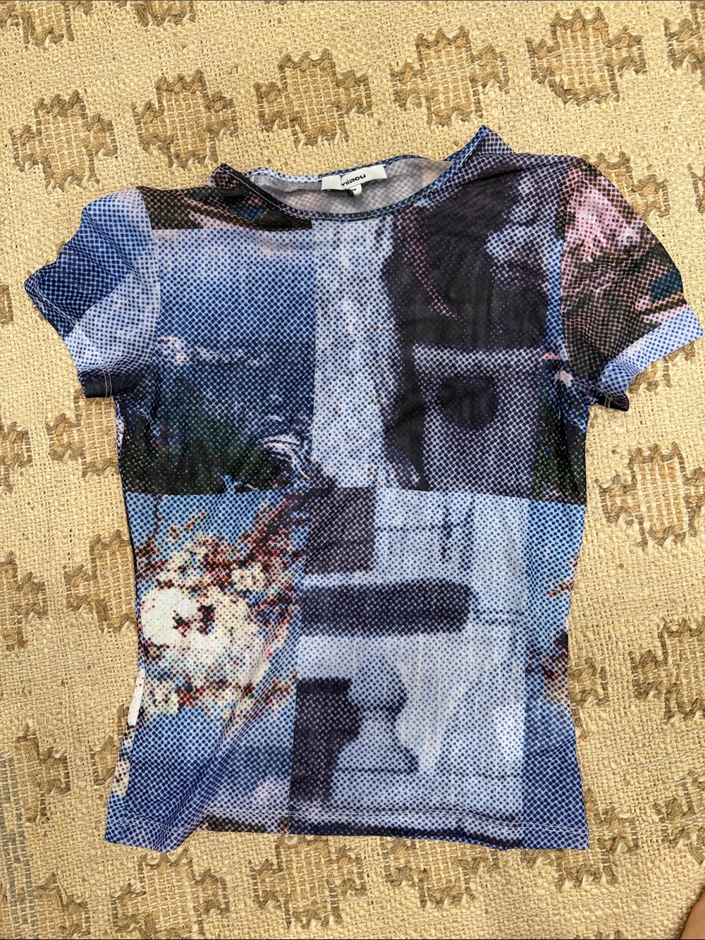 Miaou Blue and Black Graphic Mesh Tee